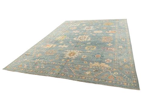 Cerulean Frost Oushak Hand-Knotted Wool Carpet | Handcrafted in India