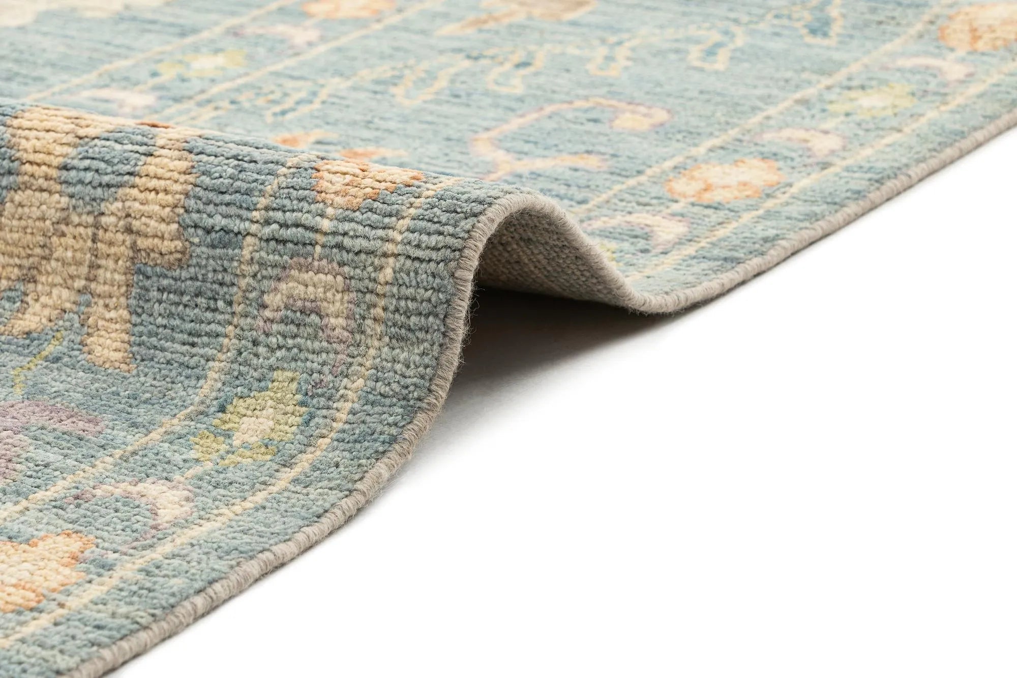 Cerulean Frost Oushak Hand-Knotted Wool Carpet | Handcrafted in India