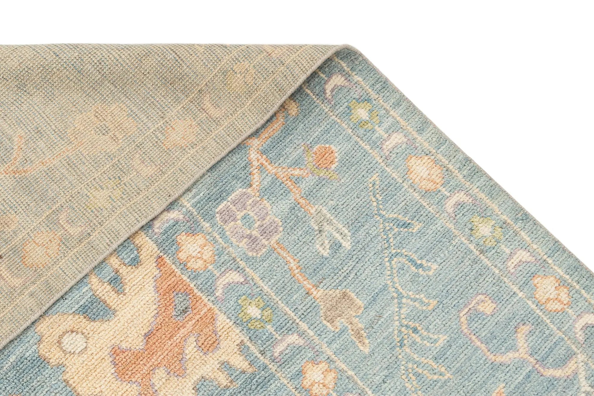 Cerulean Frost Oushak Hand-Knotted Wool Carpet | Handcrafted in India