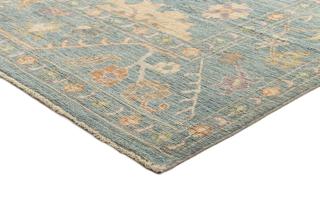 Cerulean Frost Oushak Hand-Knotted Wool Carpet | Handcrafted in India