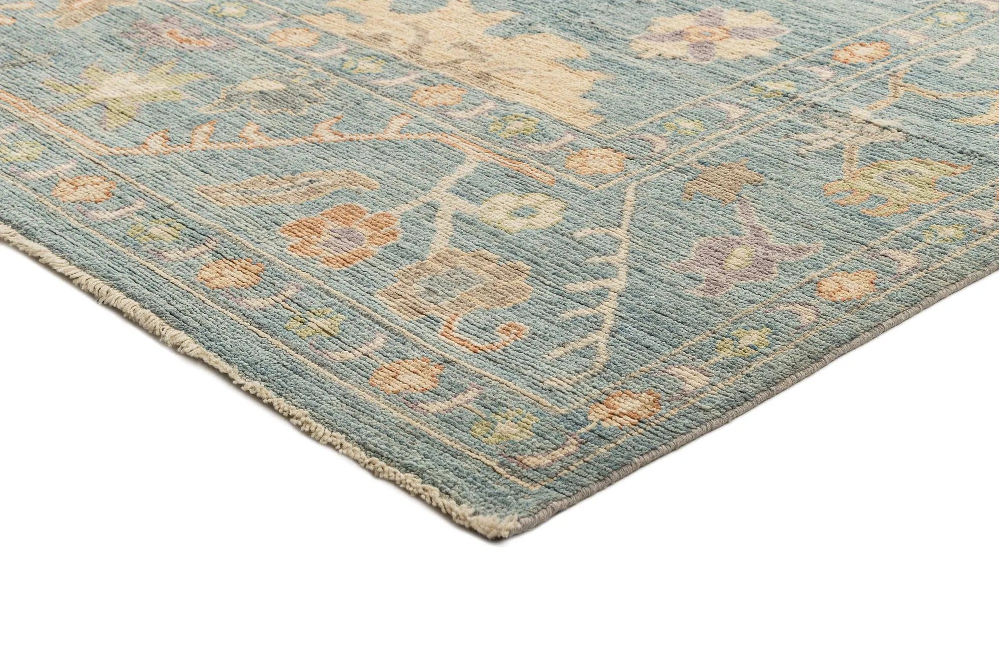 Cerulean Frost Oushak Hand-Knotted Wool Carpet | Handcrafted in India