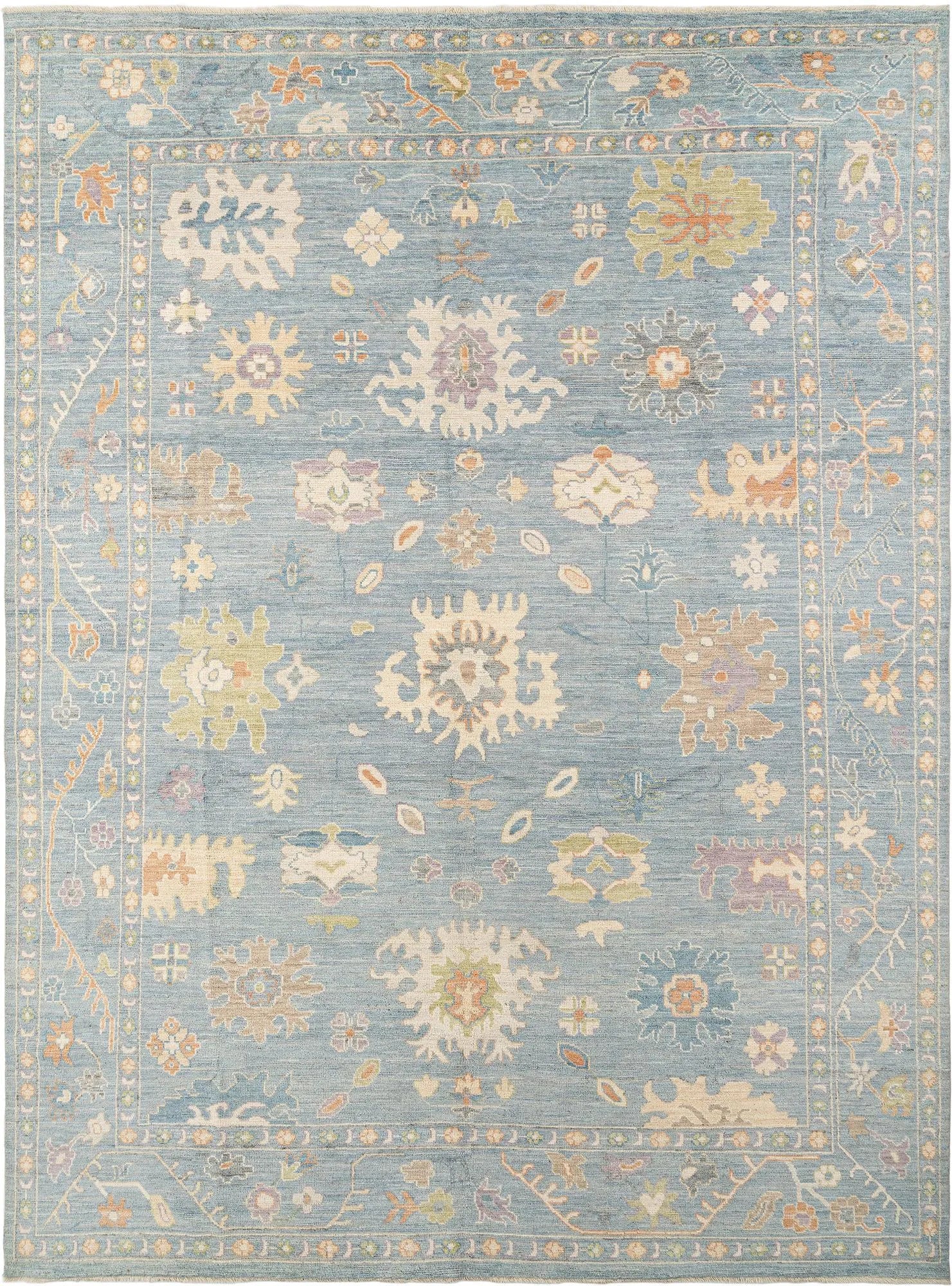 Cerulean Frost Oushak Hand-Knotted Wool Carpet | Handcrafted in India