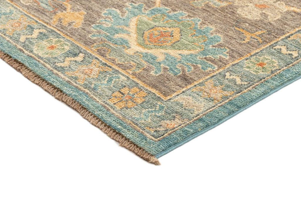 Light Aqua Oushak Hand-Knotted Wool Carpet | Handcrafted in India