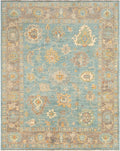 Light Aqua Oushak Hand-Knotted Wool Carpet | Handcrafted in India