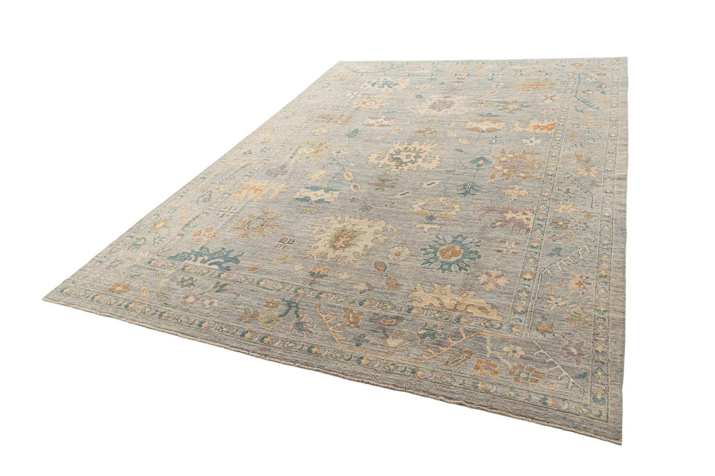 Dusty Sky Blue Oushak Hand-Knotted Wool Carpet | Handcrafted in India