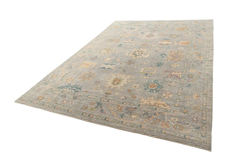 Dusty Sky Blue Oushak Hand-Knotted Wool Carpet | Handcrafted in India