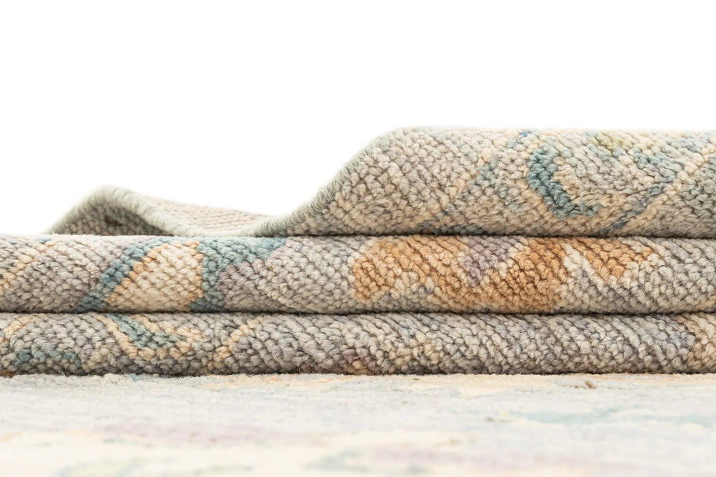 Dusty Sky Blue Oushak Hand-Knotted Wool Carpet | Handcrafted in India