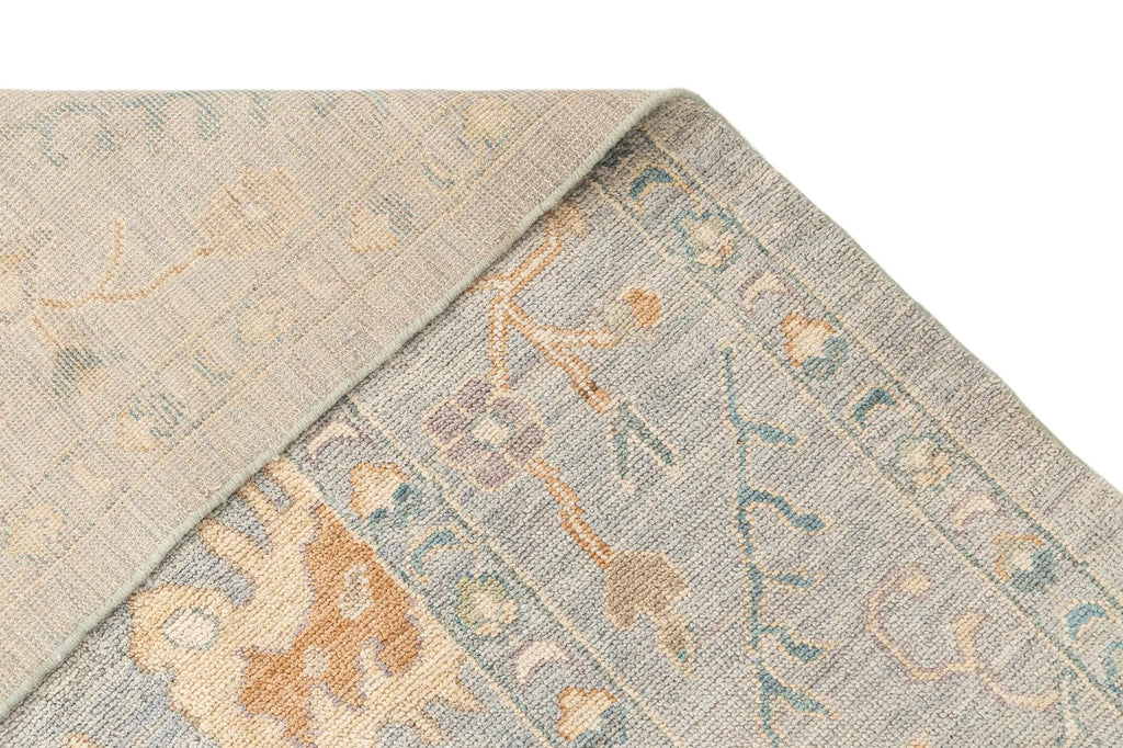 Dusty Sky Blue Oushak Hand-Knotted Wool Carpet | Handcrafted in India
