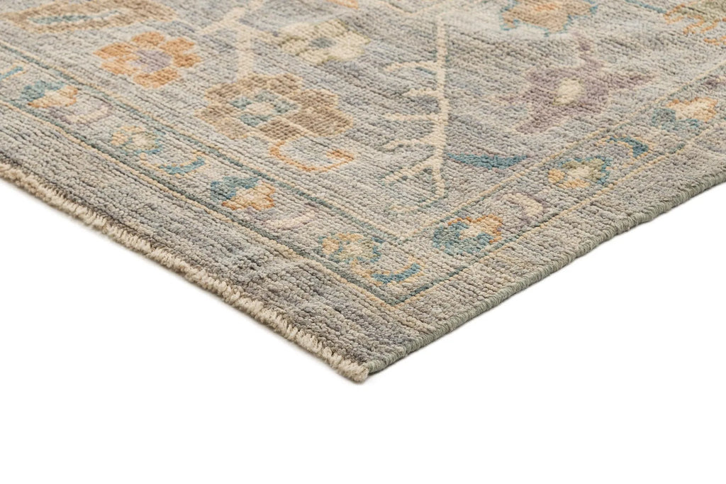 Dusty Sky Blue Oushak Hand-Knotted Wool Carpet | Handcrafted in India