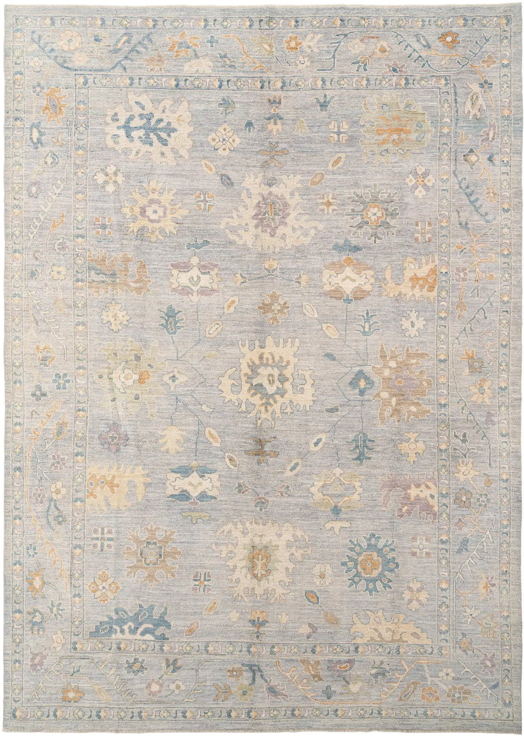 Dusty Sky Blue Oushak Hand-Knotted Wool Carpet | Handcrafted in India