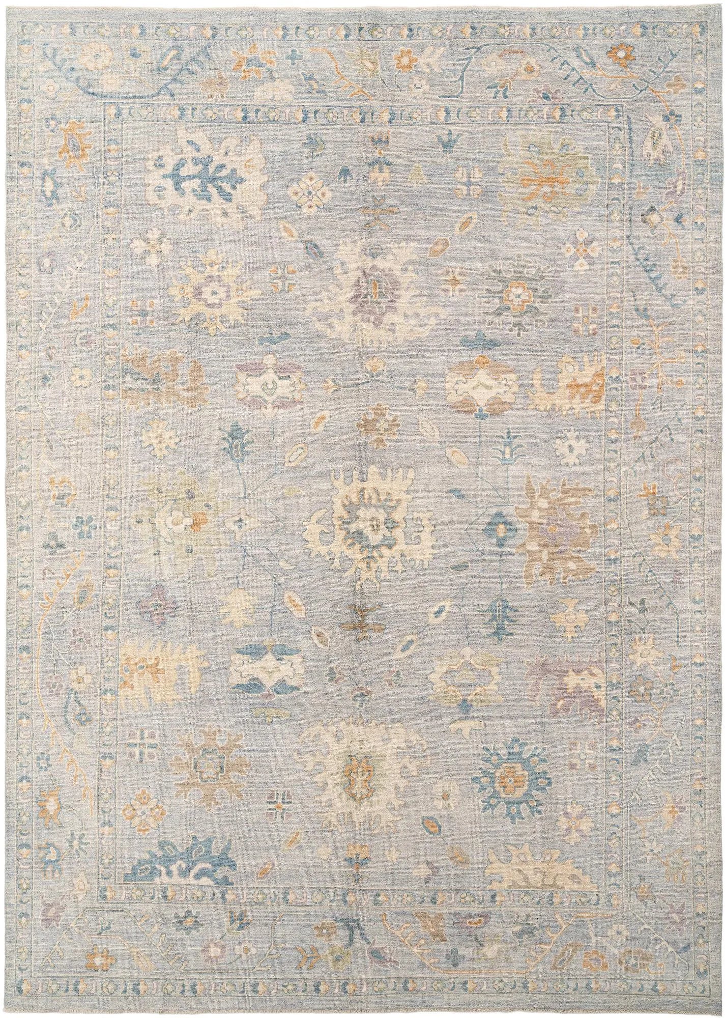 Dusty Sky Blue Oushak Hand-Knotted Wool Carpet | Handcrafted in India