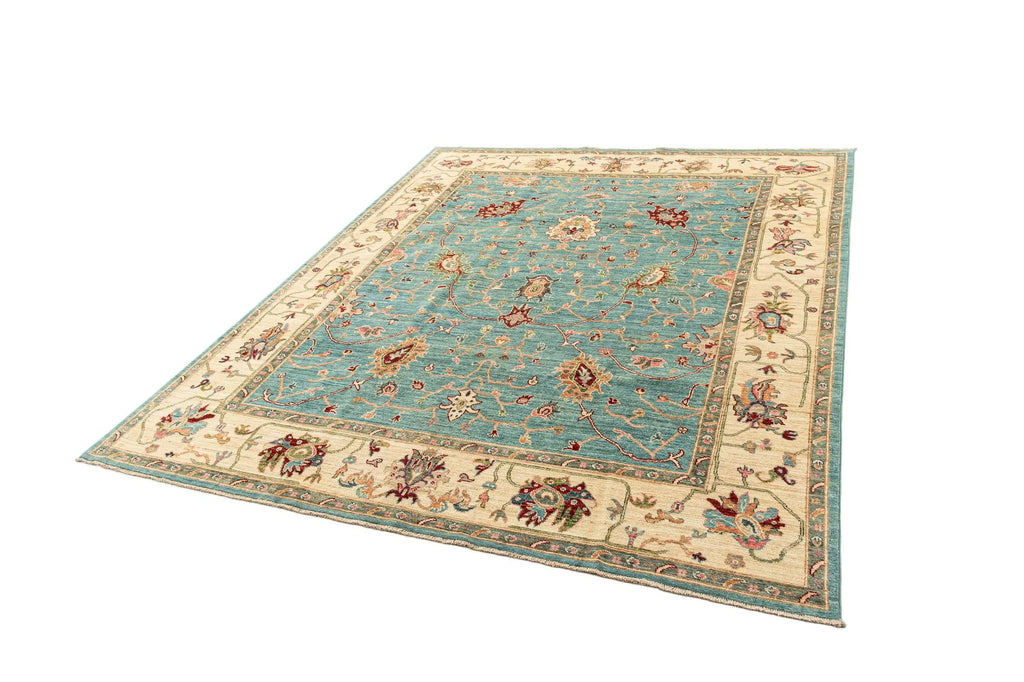 Stone Blue Oushak Hand-Knotted Wool Carpet | Handcrafted in India