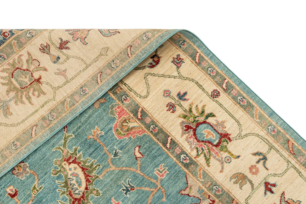 Stone Blue Oushak Hand-Knotted Wool Carpet | Handcrafted in India
