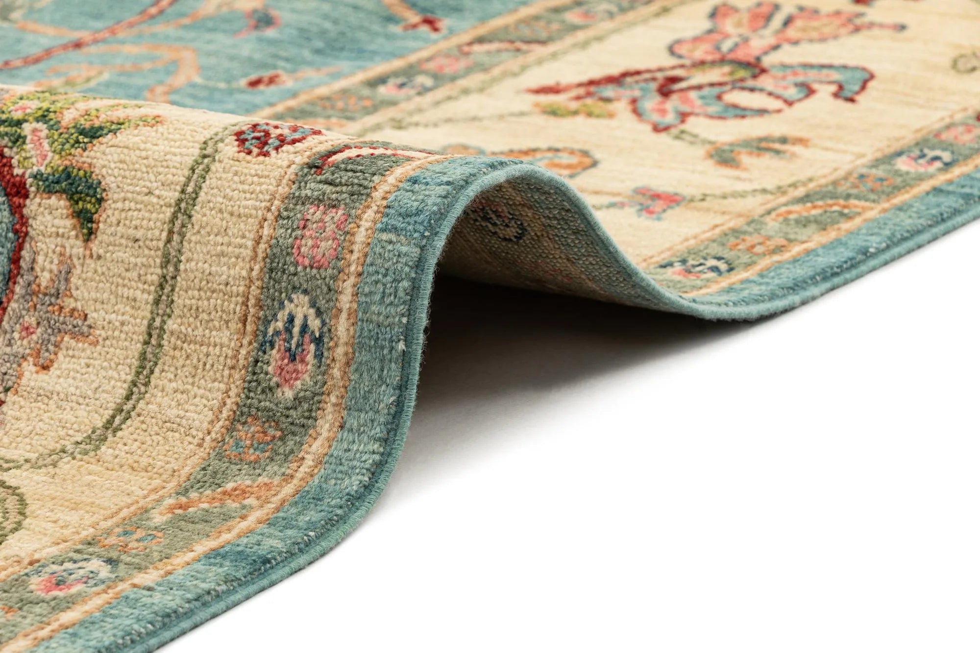 Stone Blue Oushak Hand-Knotted Wool Carpet | Handcrafted in India