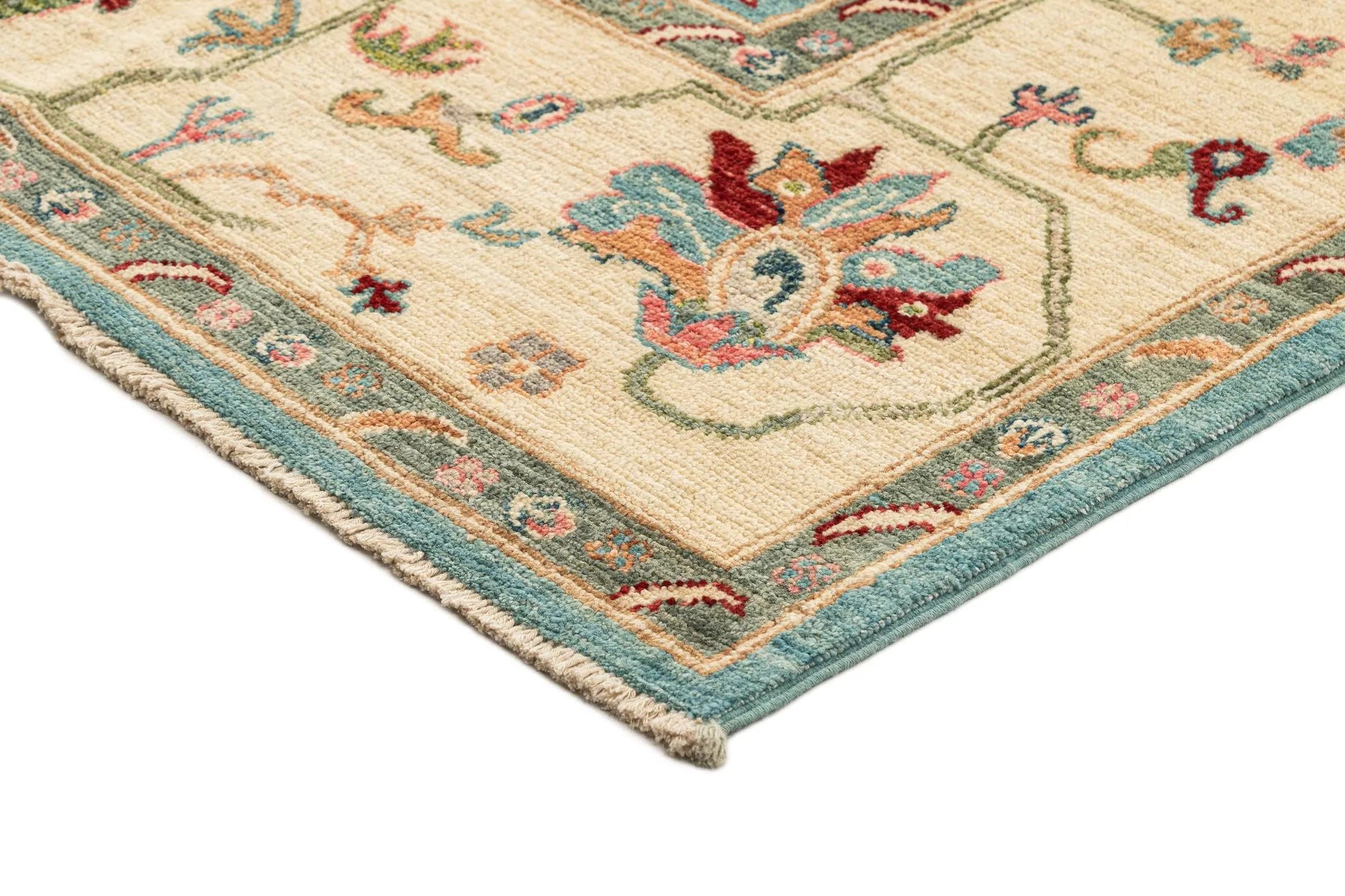 Stone Blue Oushak Hand-Knotted Wool Carpet | Handcrafted in India