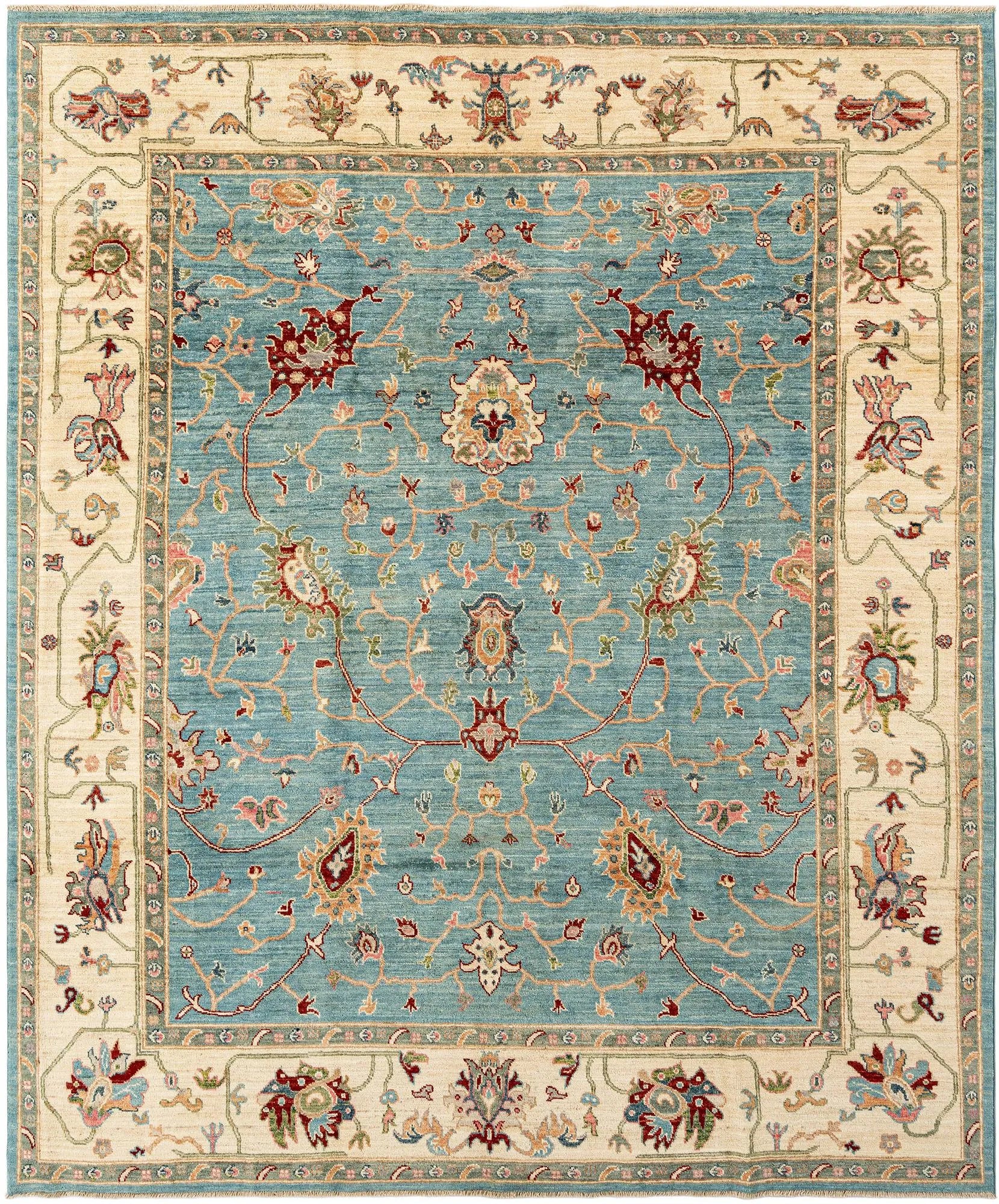 Stone Blue Oushak Hand-Knotted Wool Carpet | Handcrafted in India