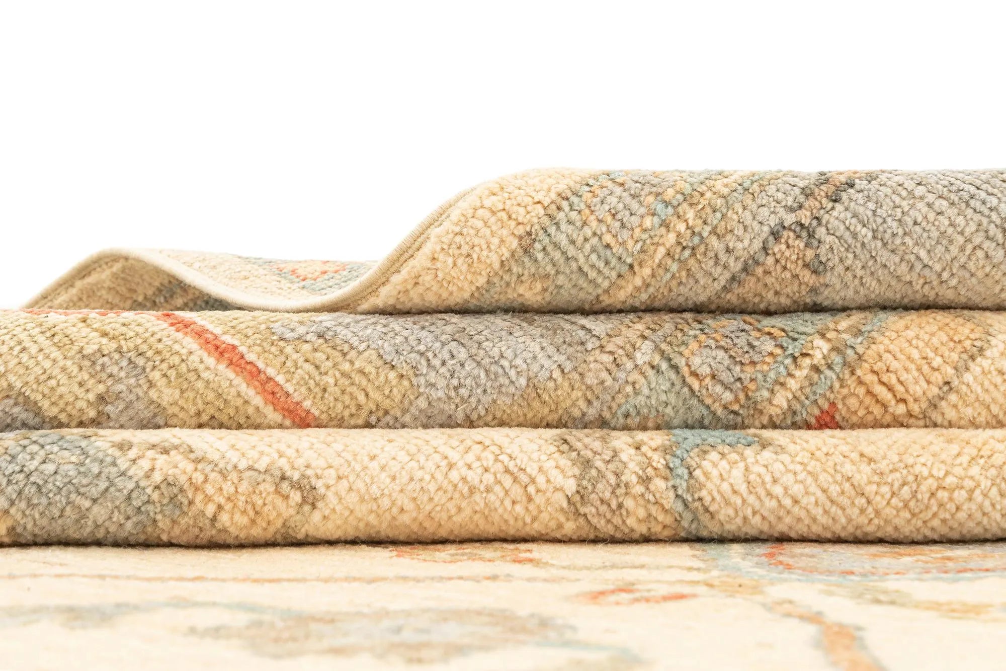 Pale Gold Oushak Hand-Knotted Wool Carpet | Handcrafted in India