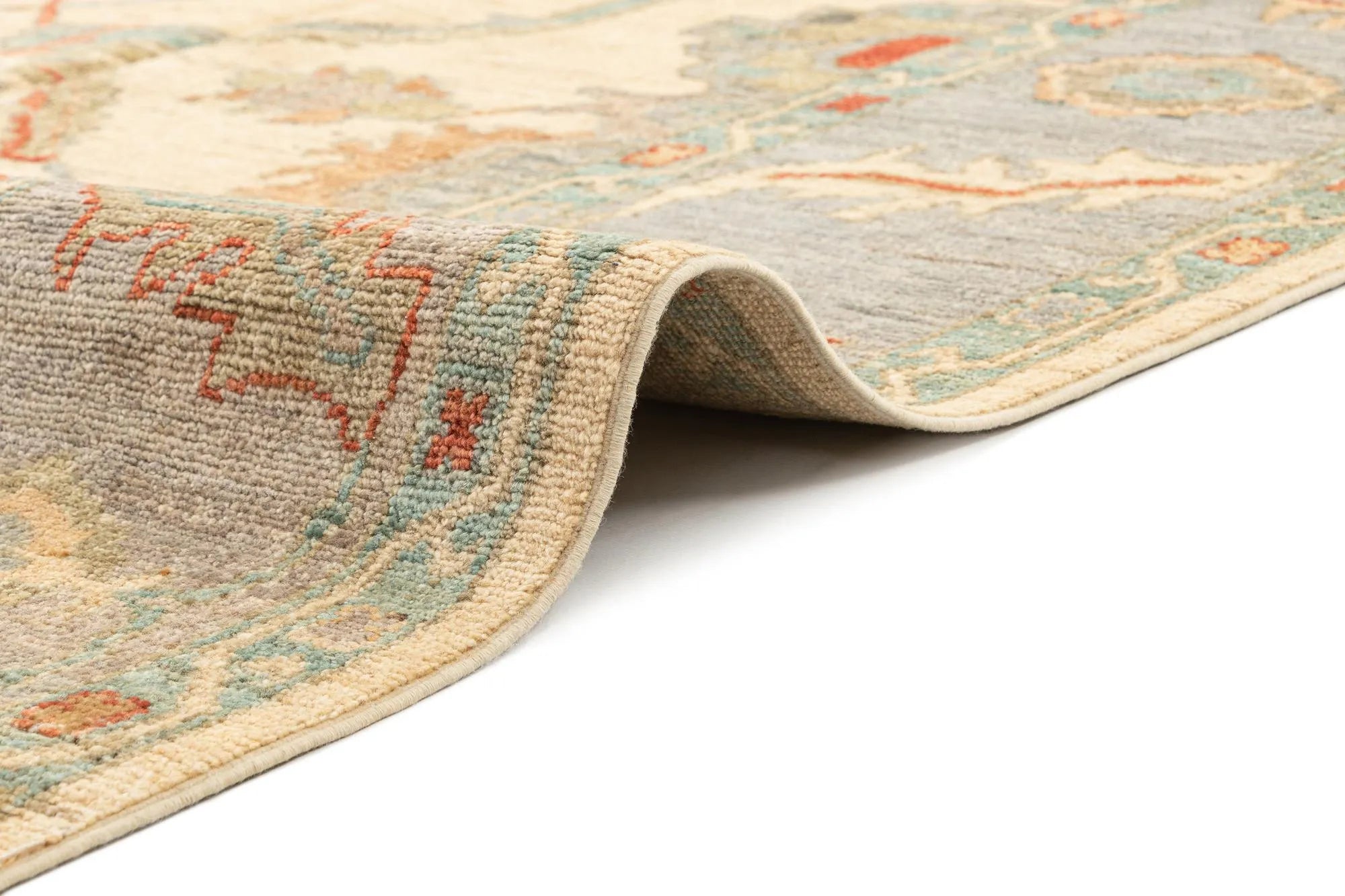 Pale Gold Oushak Hand-Knotted Wool Carpet | Handcrafted in India