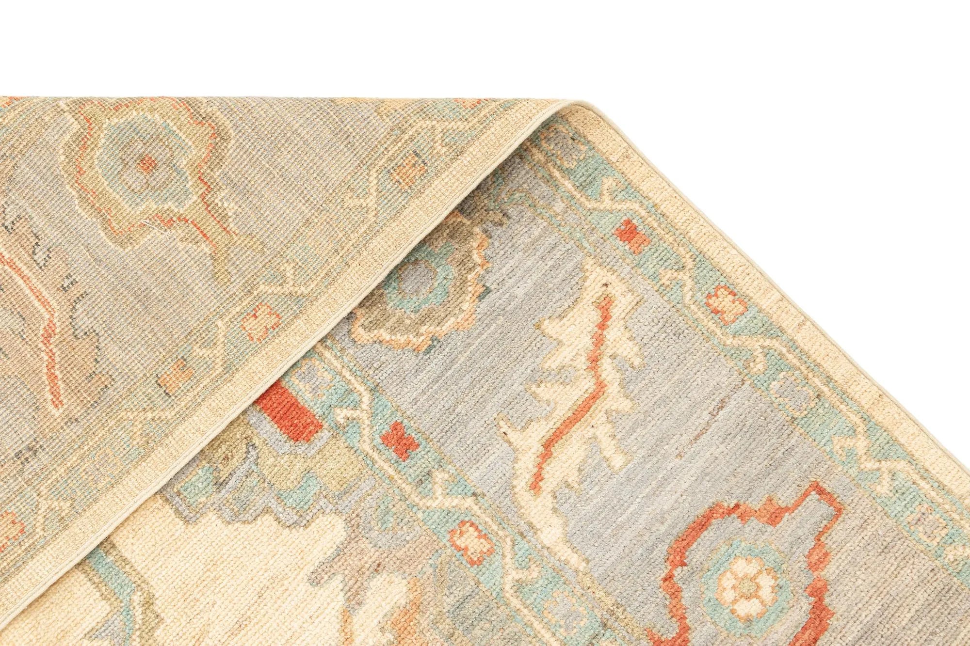 Pale Gold Oushak Hand-Knotted Wool Carpet | Handcrafted in India