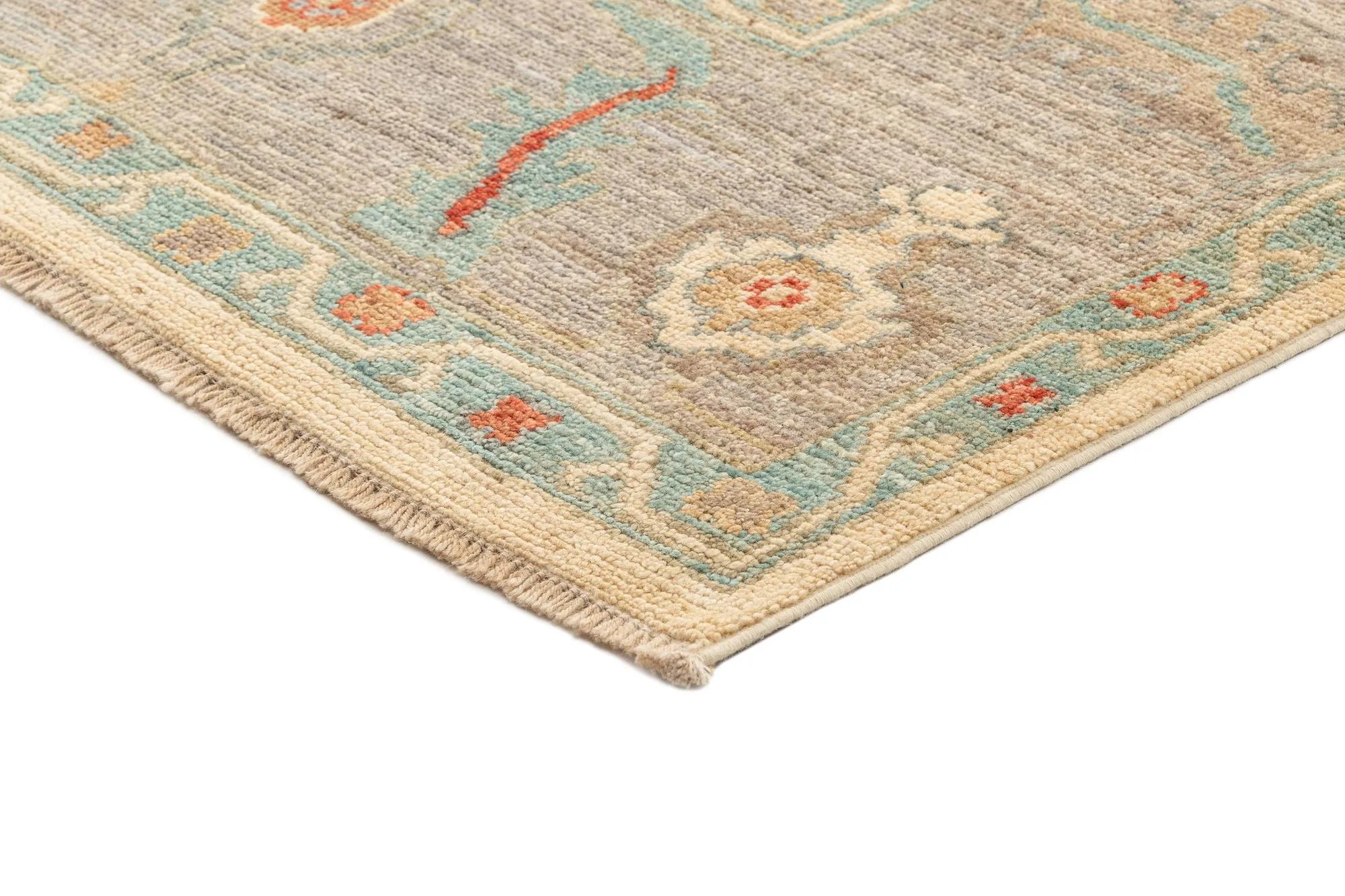 Pale Gold Oushak Hand-Knotted Wool Carpet | Handcrafted in India