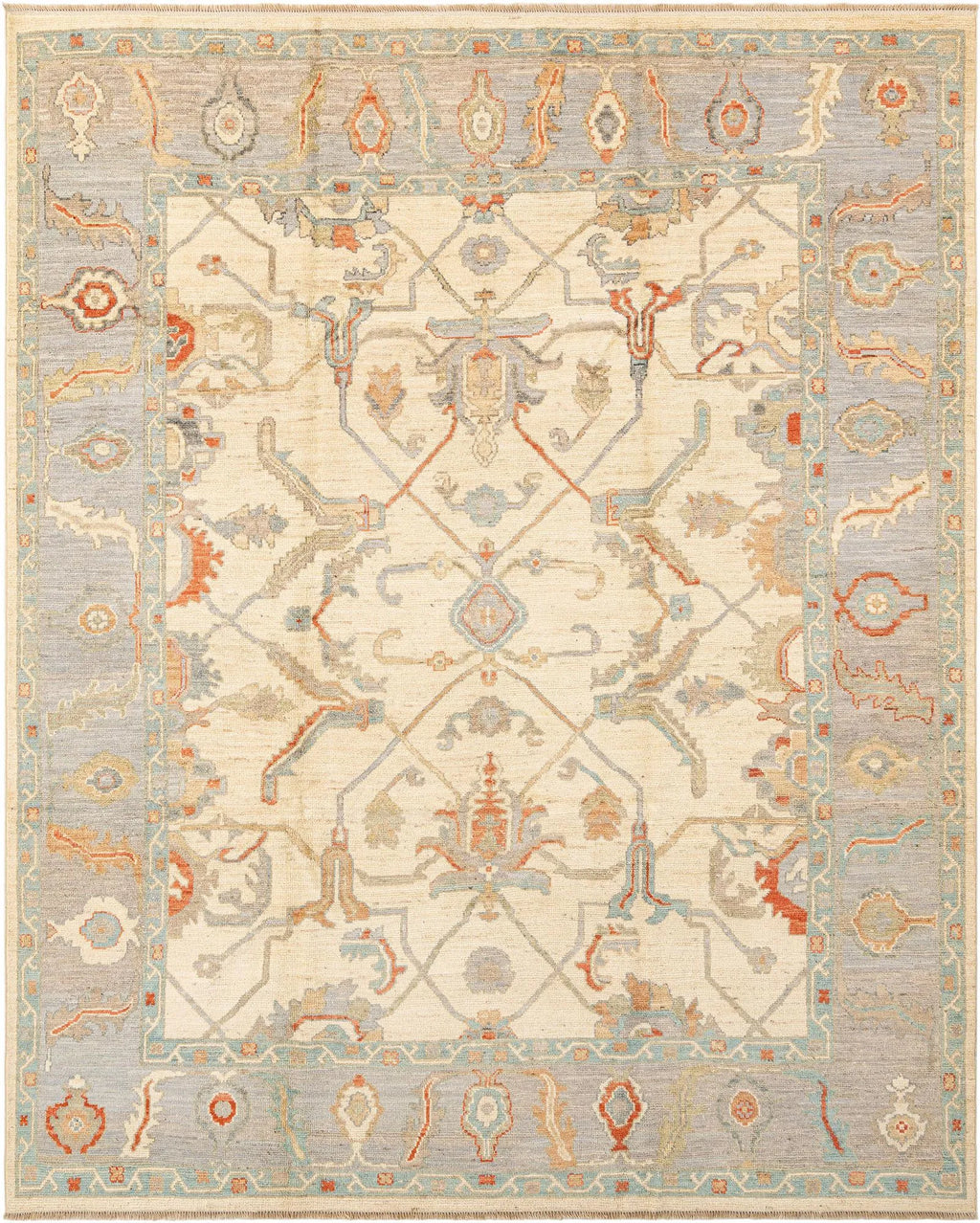 Pale Gold Oushak Hand-Knotted Wool Carpet | Handcrafted in India