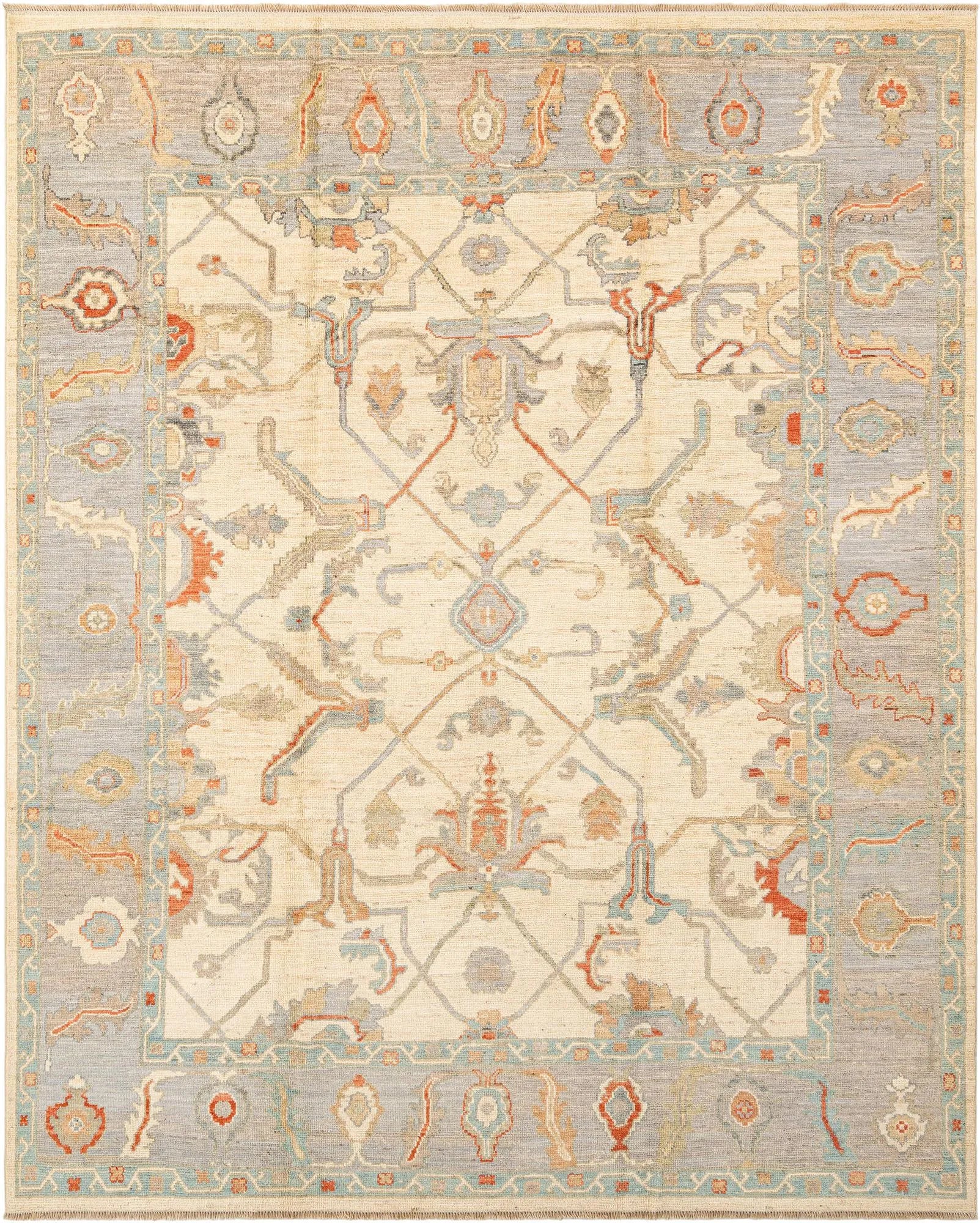 Pale Gold Oushak Hand-Knotted Wool Carpet | Handcrafted in India
