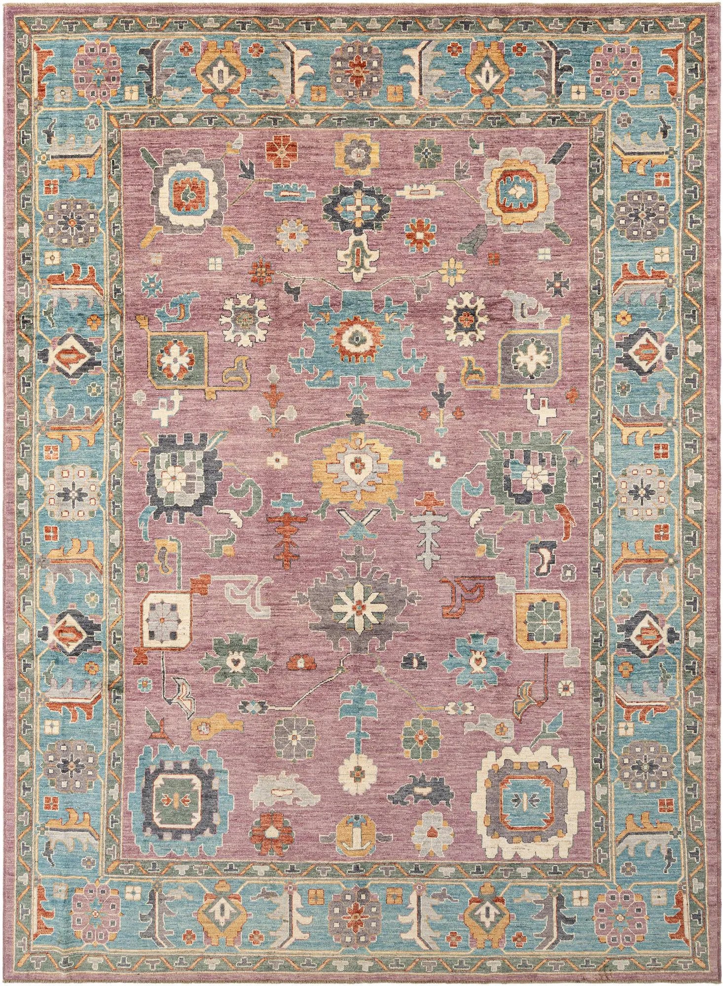 Fallen Blossoms Oushak Hand-Knotted Wool Carpet | Handcrafted in India