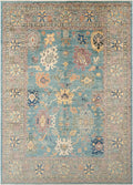 Light Aqua Color Oushak Hand-Knotted Wool Carpet | Handcrafted in India