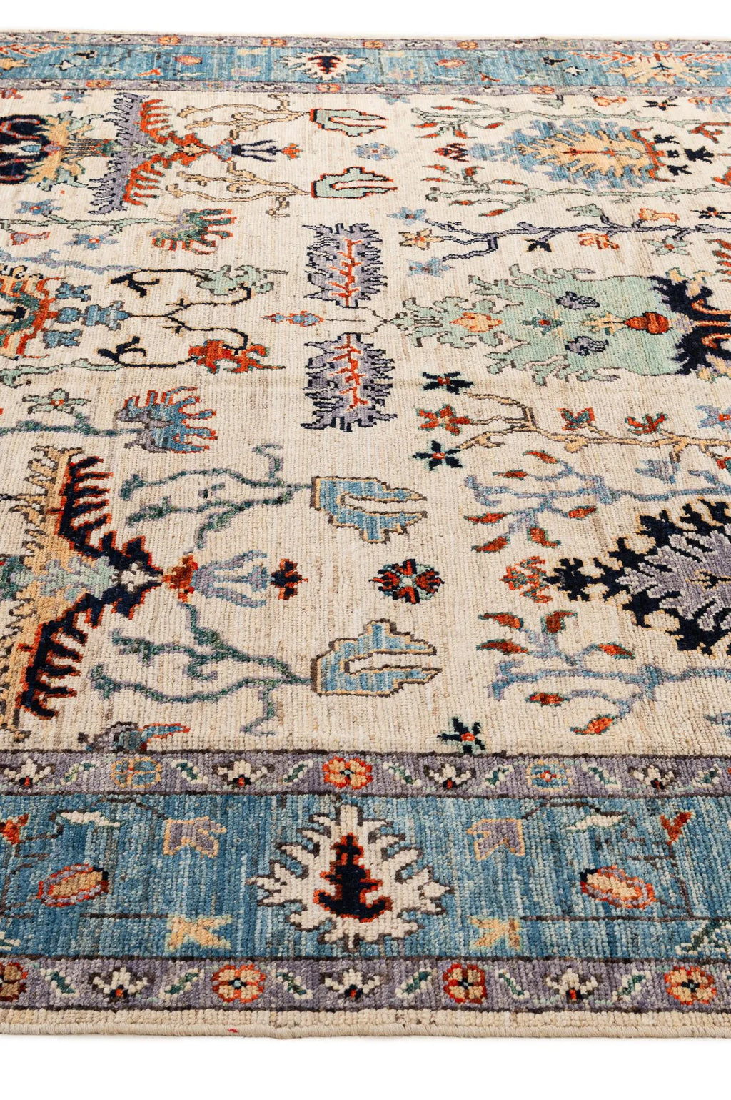 Cream Oushak Hand-Knotted Wool Carpet | Handcrafted in India